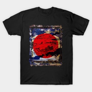 Japan Flag Red Circle Blue Mountain Collage Art 74 T-Shirt